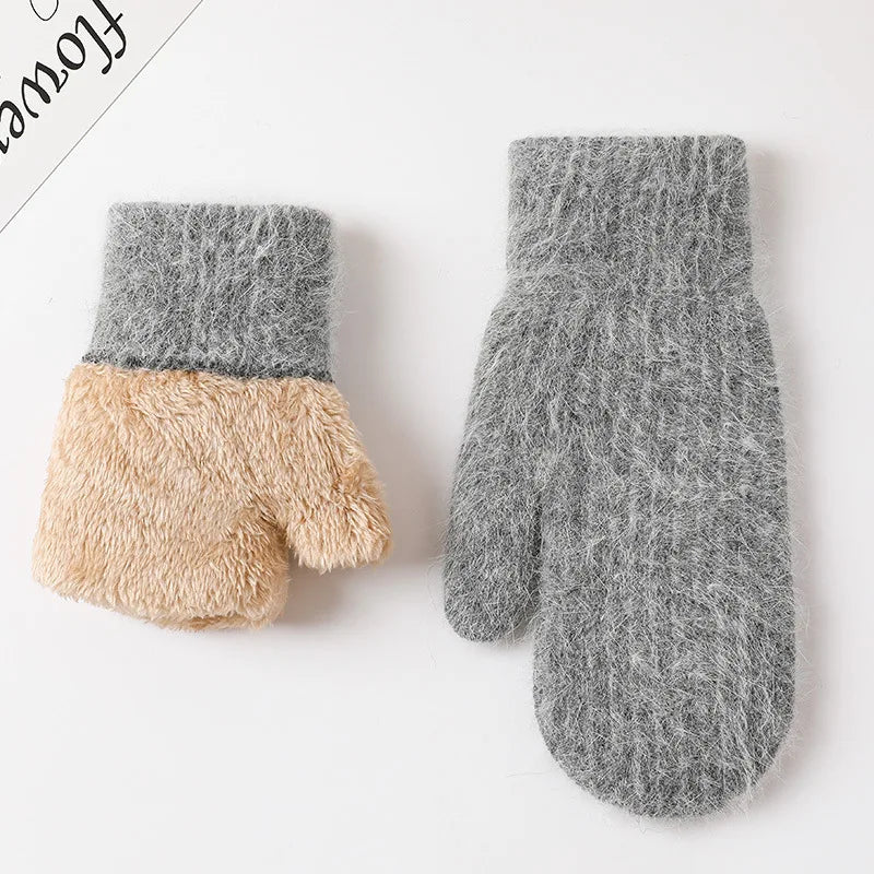 Winter fuzzy mittens for women